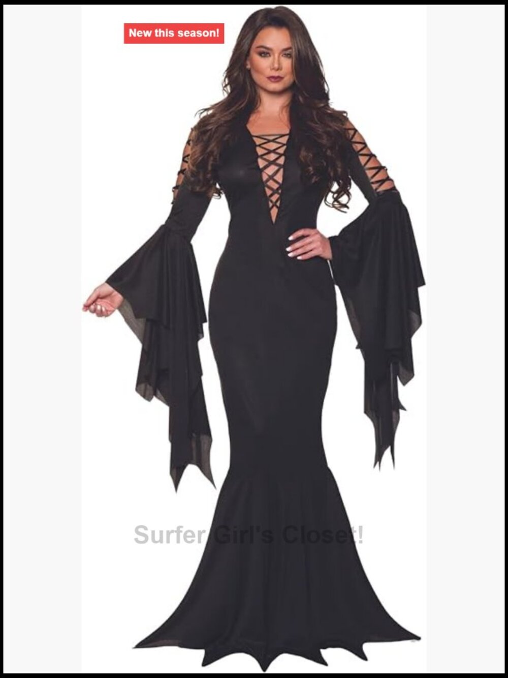 Women's Vampire Costume Dress Dramatic Sleeve V-Neck Halloween